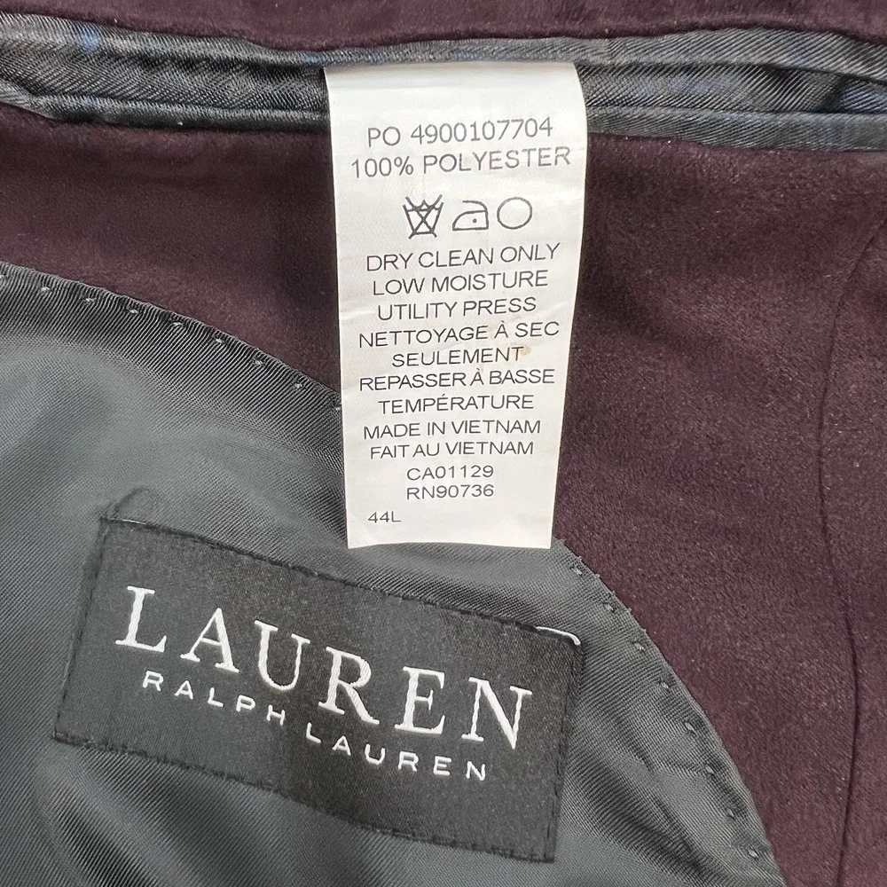 Lauren Ralph Lauren Sueded Blazer Sport Coat Mens 44L Long Polyester Burgundy